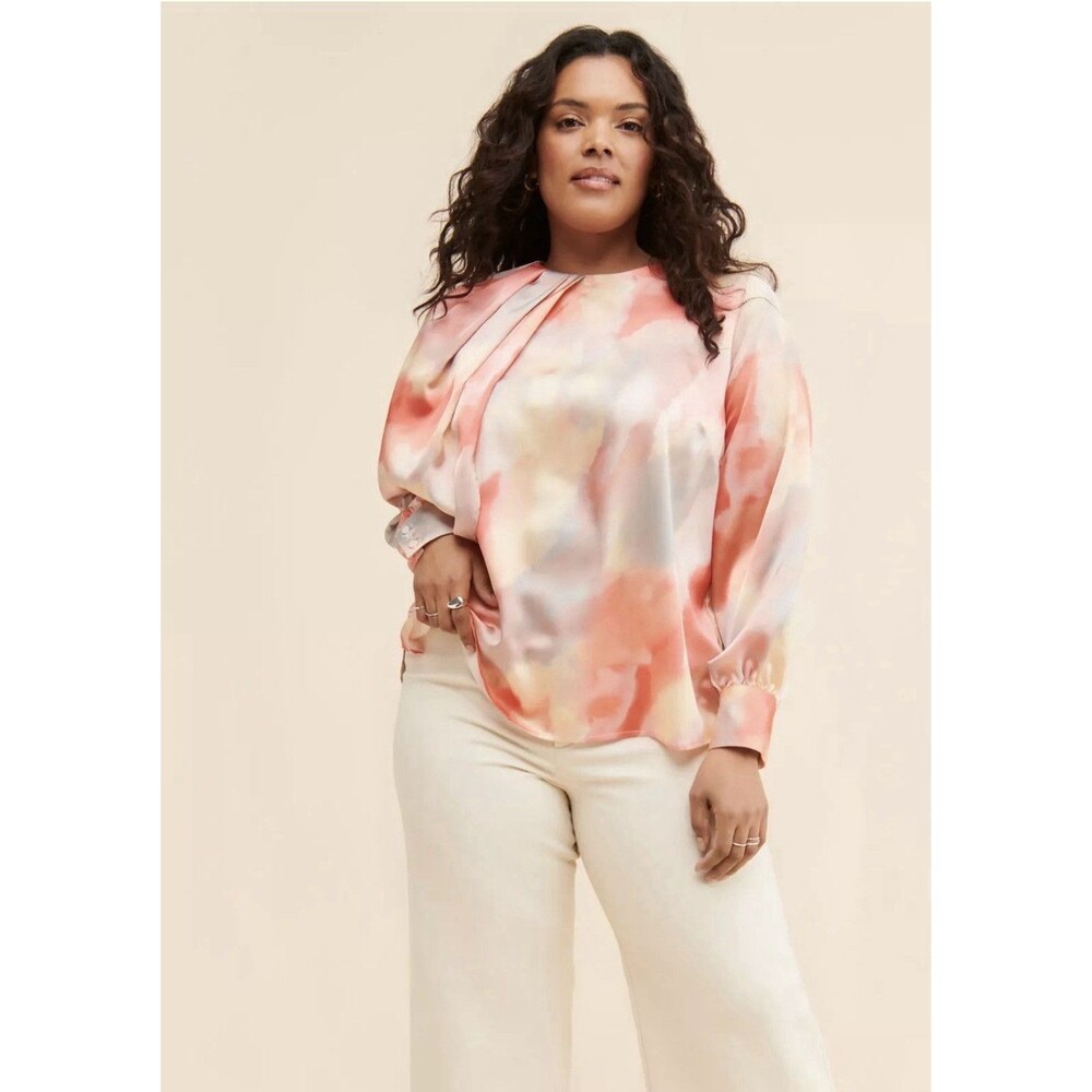 Eloquii NWT Orange Ivory Draped Balloon Sleeves Top Women Sz 18